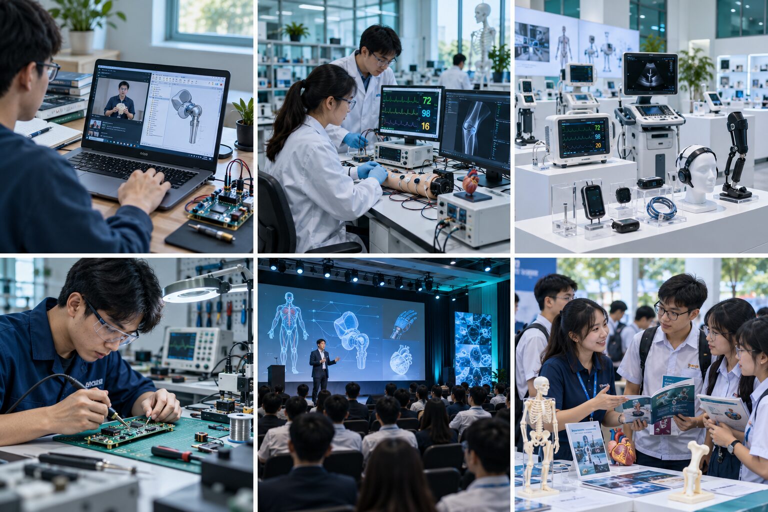 Học tập qua video, thực hành kỹ thuật y sinh, thiết bị y tế, sửa chữa, sự kiện chuyên ngành và tư vấn tuyển sinh